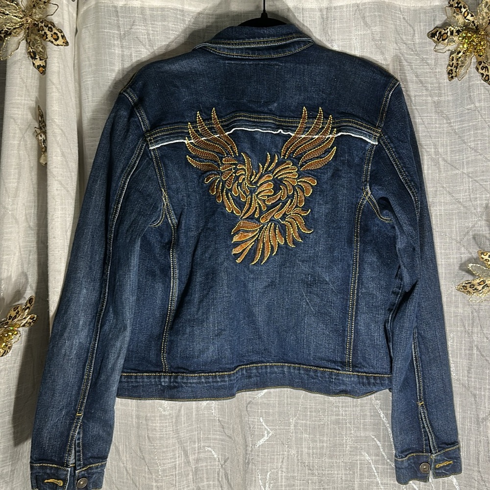 VINTAGE Fiorucci Embroidered Denim Blue Jean Jacket Size XL